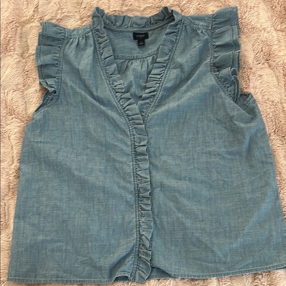 J. Crew Light Blue Ruffled Blouse